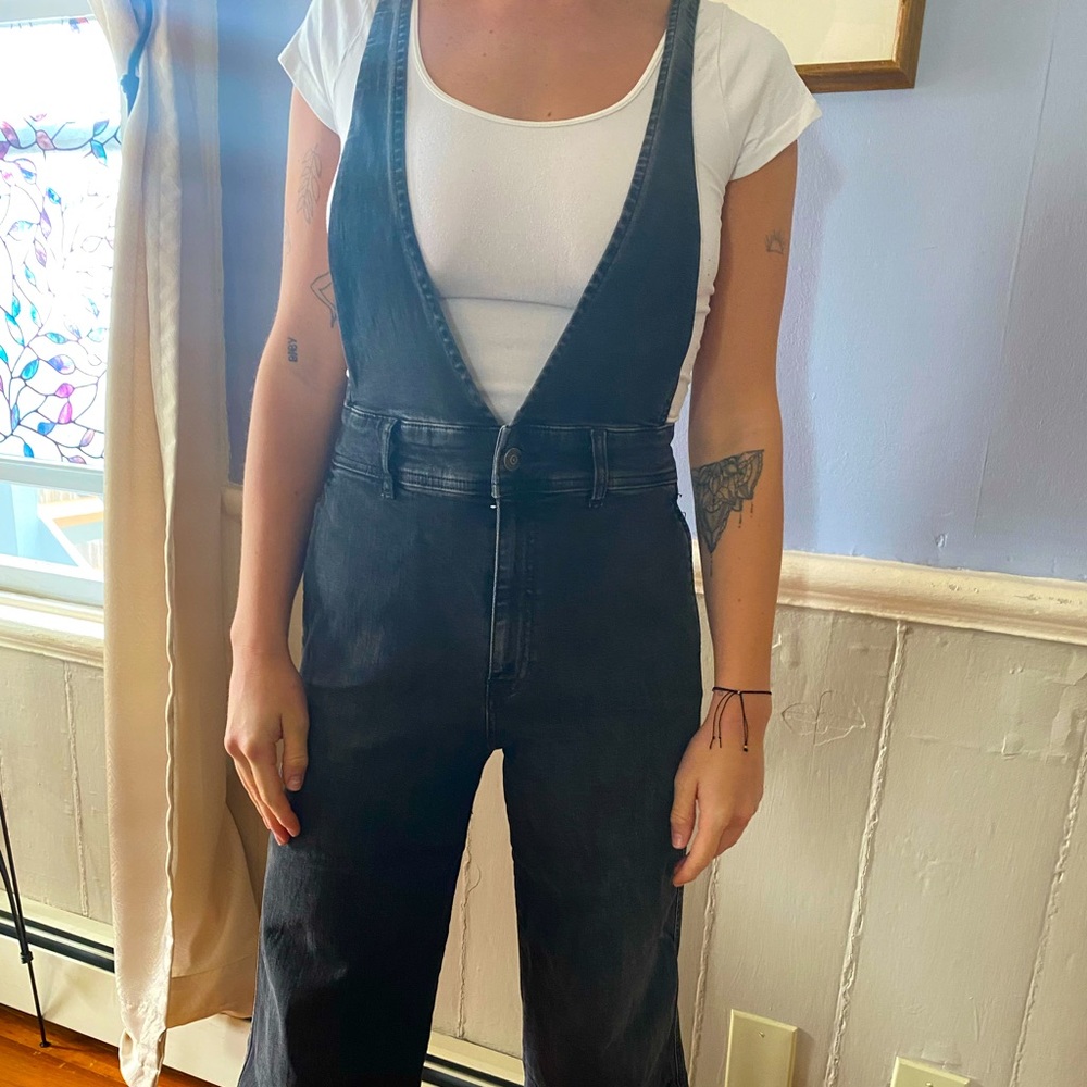 Free People Black Denim Overalls